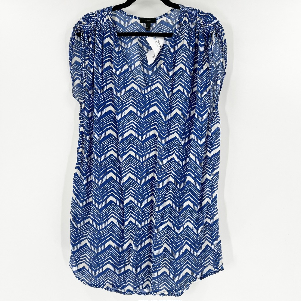 NWT J.Crew Women's Medium Blue White Geometric Print V-Neck‎ Cotton Dress
